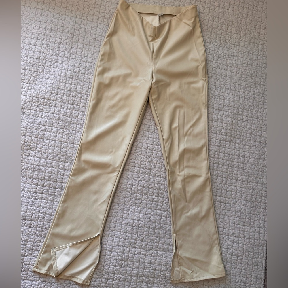 H&M Leather Cream Straight Leg Pants
